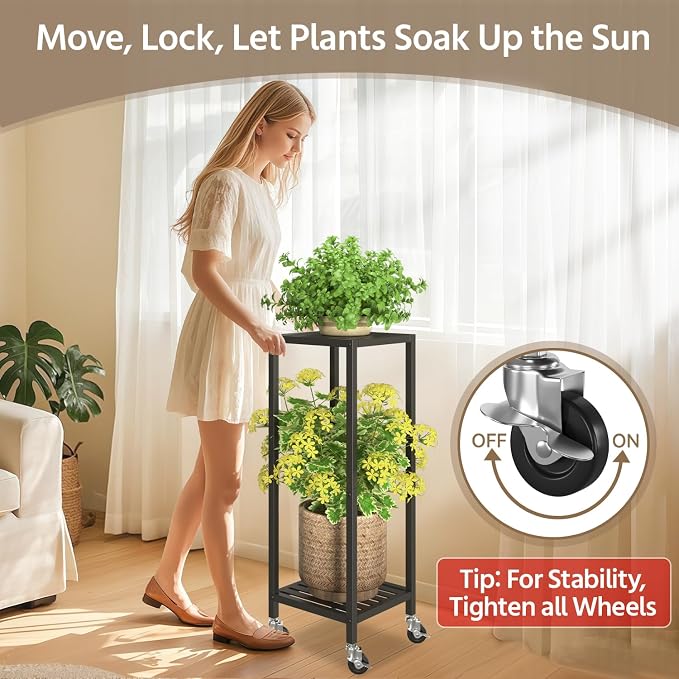 LASZOLA 2 Tier Black Metal Plant Stand Indoor Outdoor - Image 3