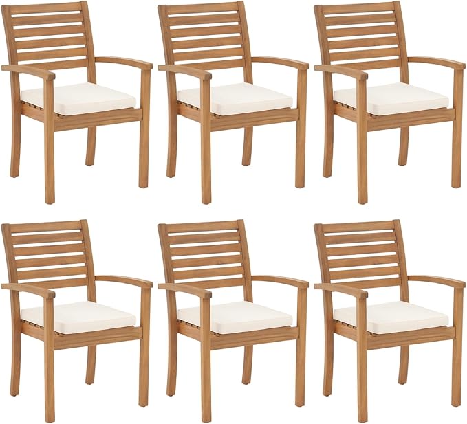 OC Orange-Casual Stackable Patio Dining Chairs Set of 6, Outdoor Acacia Wooden by OCOrange-Casual