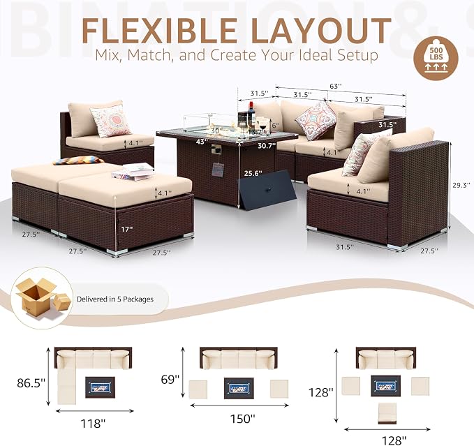 NICESOUL 7 Piece Outdoor Patio Sectional Furniture Set - Image 4