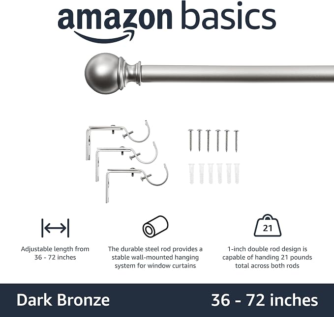 Amazon Basics Sturdy Adjustable Curtain Rod - Image 2