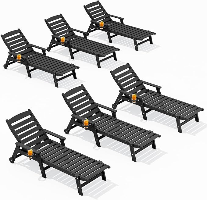 SERWALL Patio Chaise Lounge Chair Set of 6, 5 Positions Adjustable Poly Outdoor by SERWALL