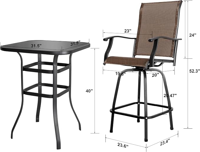 NUU GARDEN 3 Piece Patio Bar Set, Textilene Bar Stools Set, All Weather Outdoor - Image 8