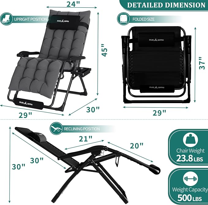 UDPATIO Oversized Zero Gravity Chair 29In XL Patio Reclining Chair - Image 3