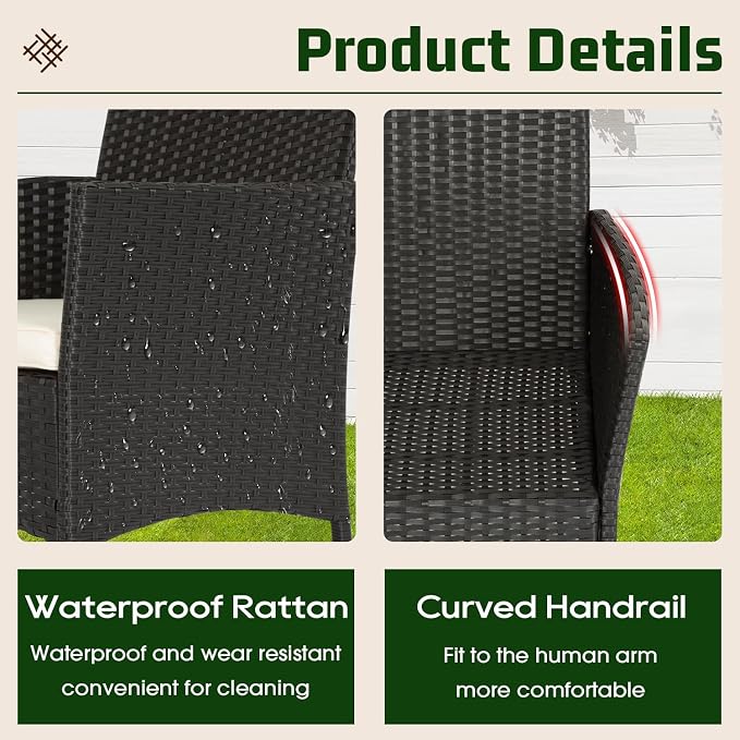 FDW | 4-Piece Patio Furniture Set | Black | Outdoor Wicker Furniture - Image 3