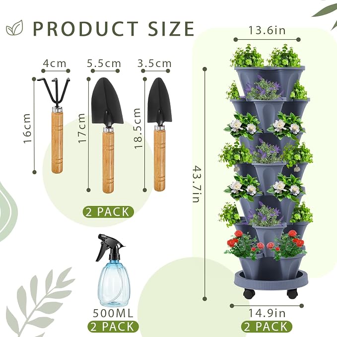 Umigy 2 Set of 7 Tier Vertical Planter Stackable Tower Planters Strawberry Herb - Image 2