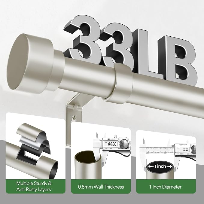 Time Forest Curtain Rods for Windows 28 to 48, 1 Inch Adjustable Heavy Duty - Image 4