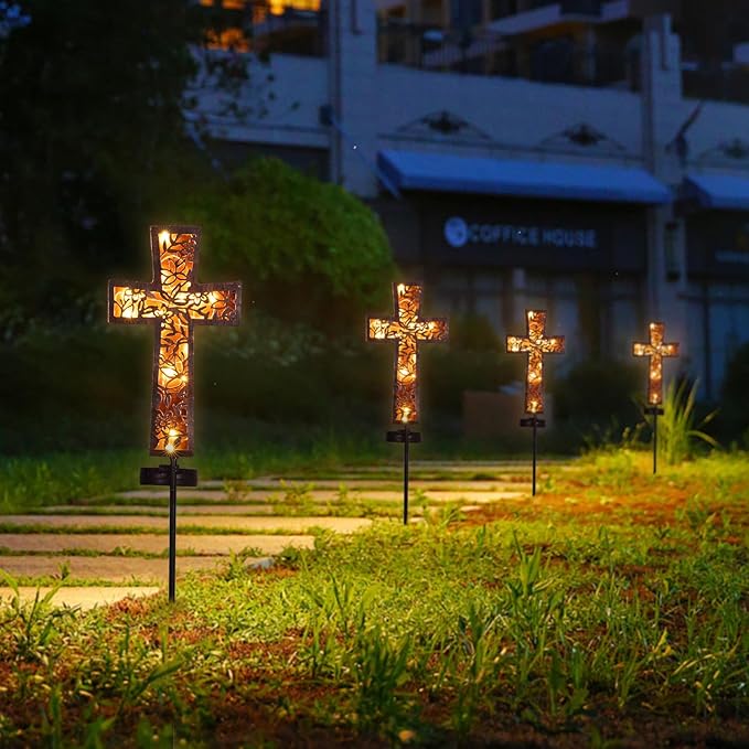 Solar Cross Garden Stake Lights 38inch Metal Outdoor Waterproof Memorial Garden - Image 7