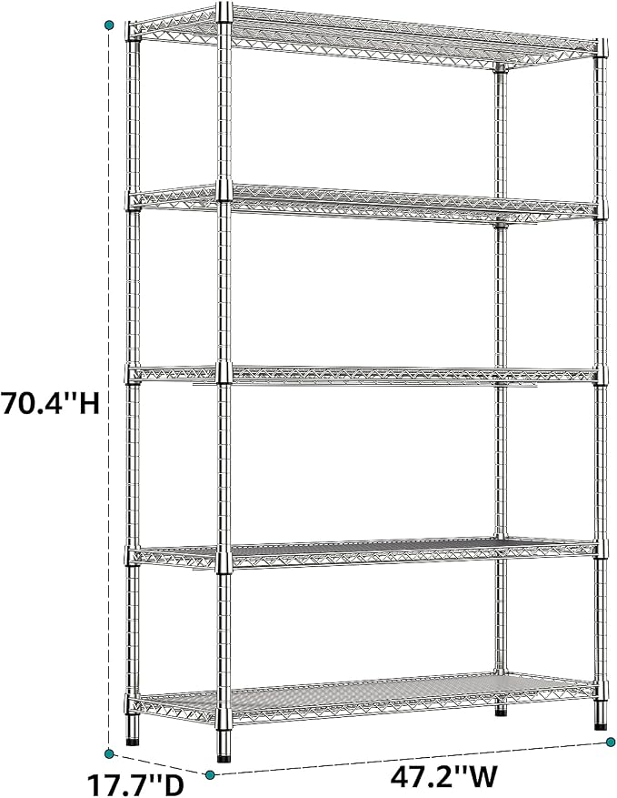 IZEUK 4250 LBS Garage Shelving Wide Storage Shelves 5 Tier Metal Shelves Heavy - Image 3