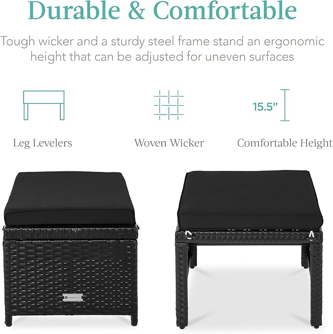 Best Choice Products Set of 2 Wicker Ottomans, Additional Seating, Side Table - Image 2