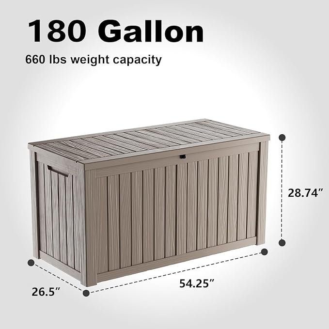 DRATO 180 Gallon Outdoor Storage Box, Large Waterproof Deck Box, Lockable Resin - Image 2