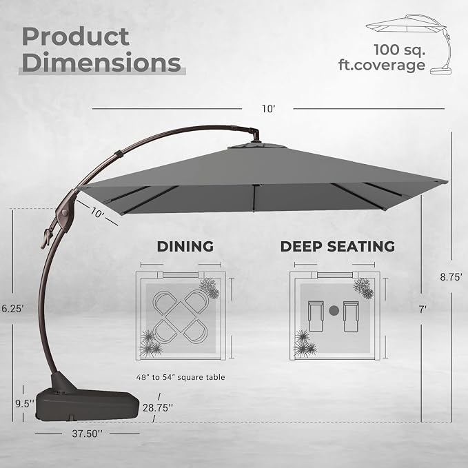 Grand patio 10x10 FT Patio Cantilever Umbrella - Image 4