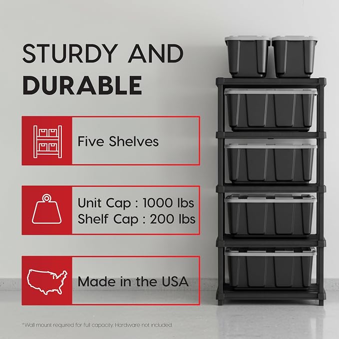 IRIS USA 5-Shelf Extra Heavy Duty Deep Plastic Storage Shelves, 1000lb Capacity - Image 3