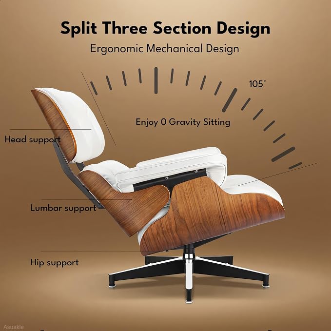 Top Grain Leather, Mid Century Chaise Lounge Chair and Ottoman, Reading Chair - Image 7