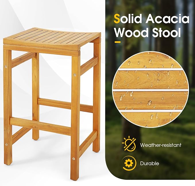 Tangkula 5 Piece Outdoor Acacia Wood Bar Table Set, Space-Saving Patio Dining - Image 6