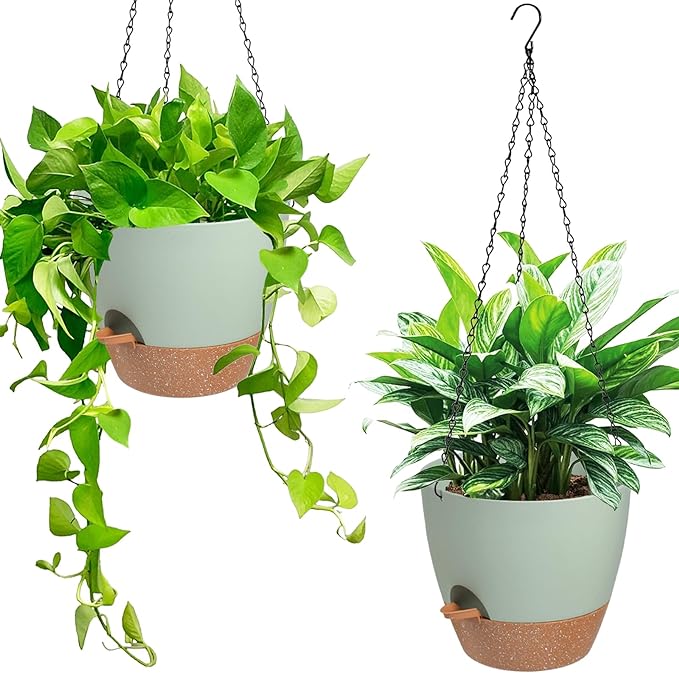 Hanging Planters for Indoor Outdoor Plants, 2 Pack Self Watering Hanging Pot by Vanslogreen