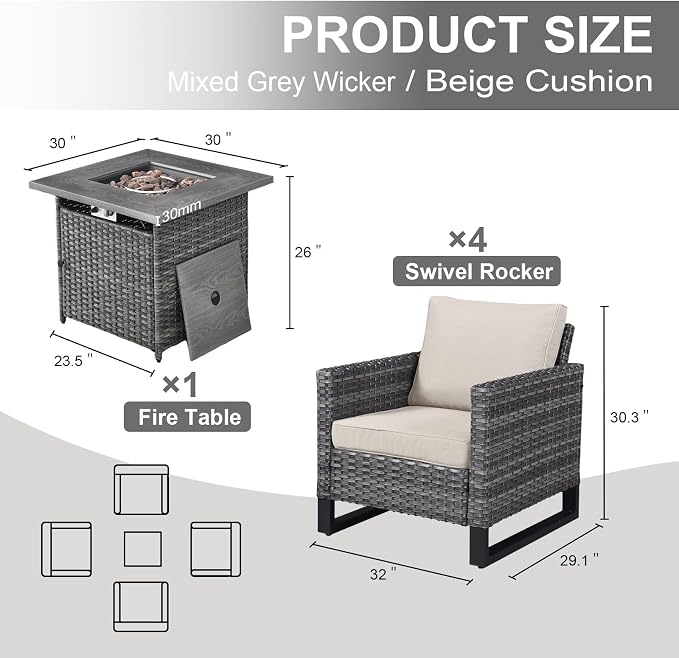 Belord 5 Pieces Wicker Patio Furniture Set: 4 Outdoor Club Chairs Patio - Image 2