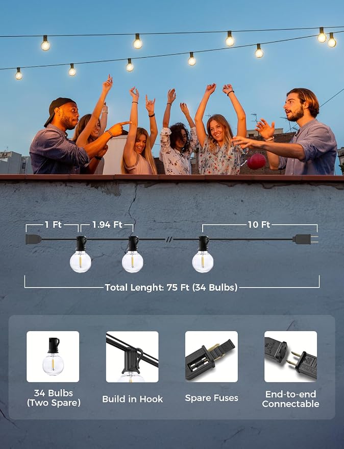 XMCOSY+ Smart Outdoor String Lights, 75Ft G40 Globe Patio Lights - Image 6