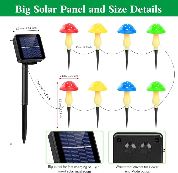 Solar Garden Decor Lights, Solar Powered Mushroom Outdoor Waterproof Long - Image 6