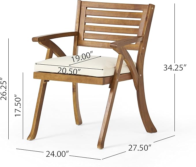 Christopher Knight Home Hermosa Acacia Wood Dining Set, 5-Pcs Set, Teak Finish - Image 4