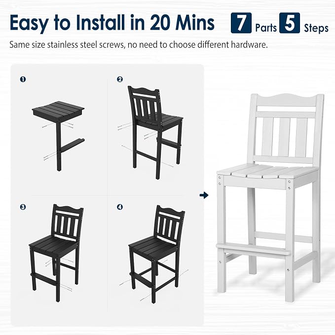 nalone Outdoor Bar Stool, HDPE Tall Adirondack Chair Bar Chair, Weather - Image 8