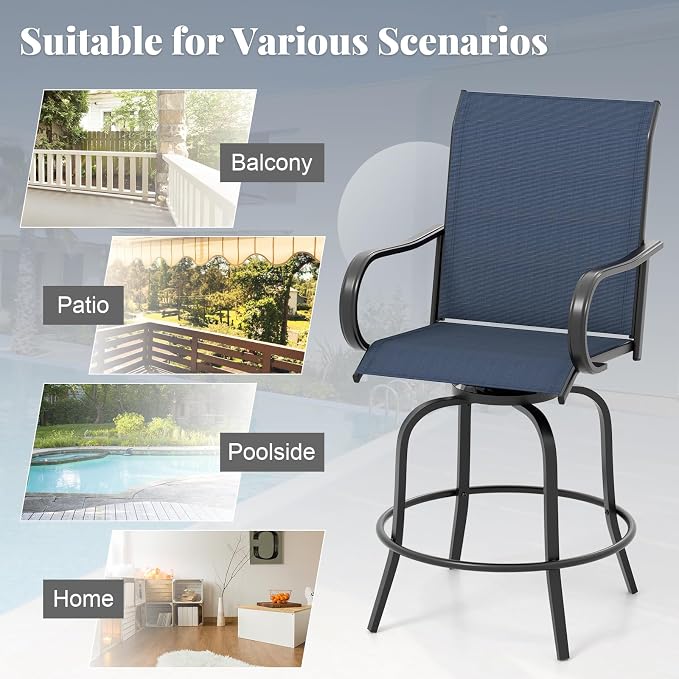 Giantex Set of 4 Swivel Outdoor Bar Stools, All-Weather Bar Height Patio Chairs - Image 8