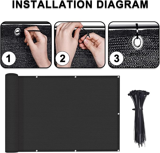 LOVE STORY 3'x12' Black Balcony Screen Privacy Fence Cover UV Protection - Image 2