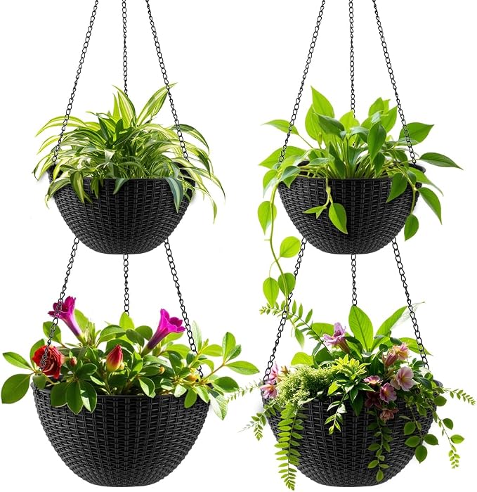 Hanging Planters for Indoor Outdoor Plants 8 and 10 Inch, 4 Packs Hanging by RooTrimmer