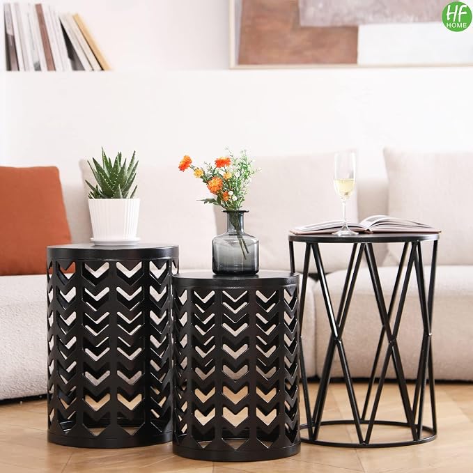 Nesting Round Metal Indoor Coffee End Tables - Image 8