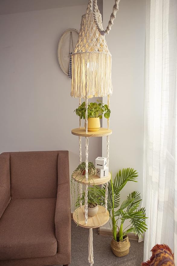 Macrame Plant Hanger Shelf Hanging Rope Shelf Indoor - Image 2