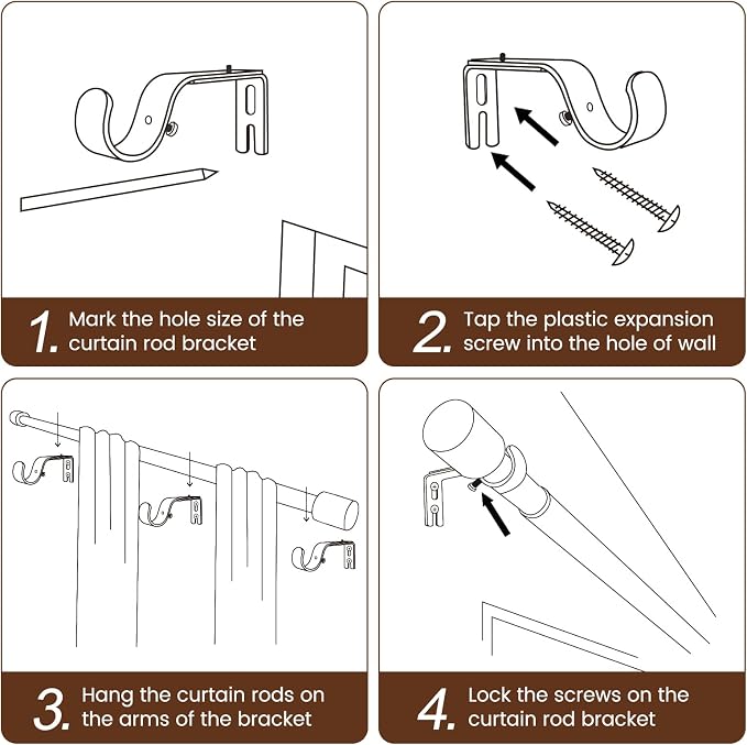 1” Diameter Gold Curtain Rods Itself is 30 to 90 inch, 1 Pack Fit 30-84 inch - Image 5