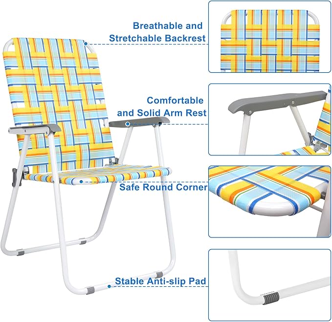 VINGLI Patio Lawn Webbed Folding Chairs Set of 4, Outdoor Beach Chair Portable - Image 6
