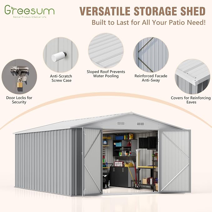 Greesum 10×14 FT Outdoor Storage Shed, Metal Storaged Sheds Without Floor - Image 3