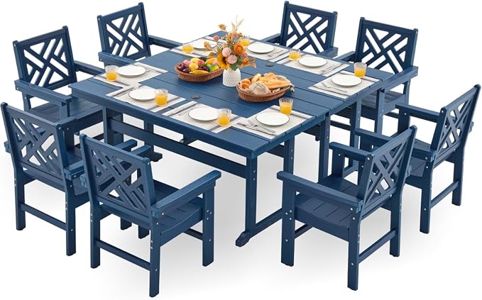HDPE Outdoor Dining Set, 10-Piece Outdoor Table and Chairs Include 8 Dining by Unknown