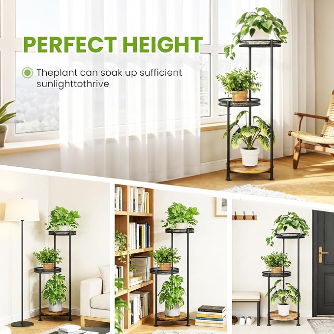 3 Tier Large Plant Stand Indoor Outdoor Clearance 10in Wide Metal Wood Plant - Image 2