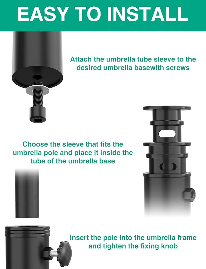 QZER Umbrella Pole Mount Stand Tube, Universal Umbrella Stainless Steel Tube - Image 6