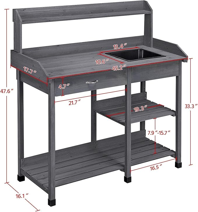 Yaheetech Outdoor Potting Bench Table Potters Benches Garden Workstation - Image 3