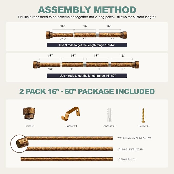 2 Pack Retro Gold Curtain Rods Set - Image 9