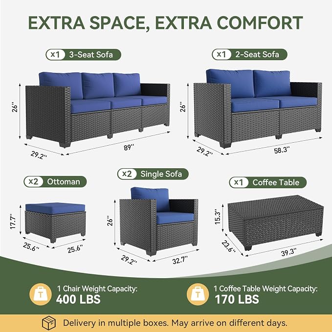 Aoxun 9 Piece Outdoor Patio Furniture Set 8 Seats, Outdoor Sectional - Image 2