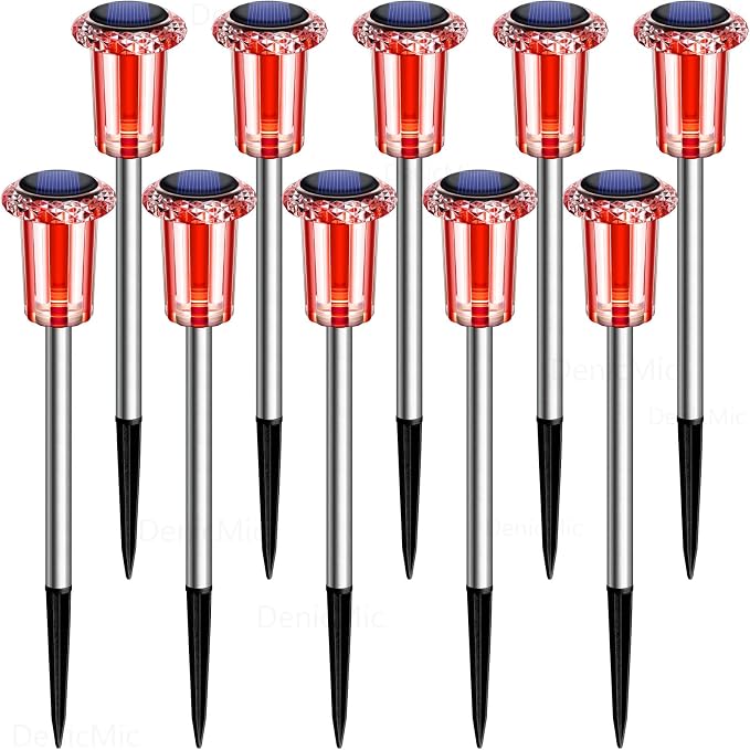 DenicMic Solar Lights Outdoor 10 Pack Waterproof Red White LED Stainless Steel - Image 7