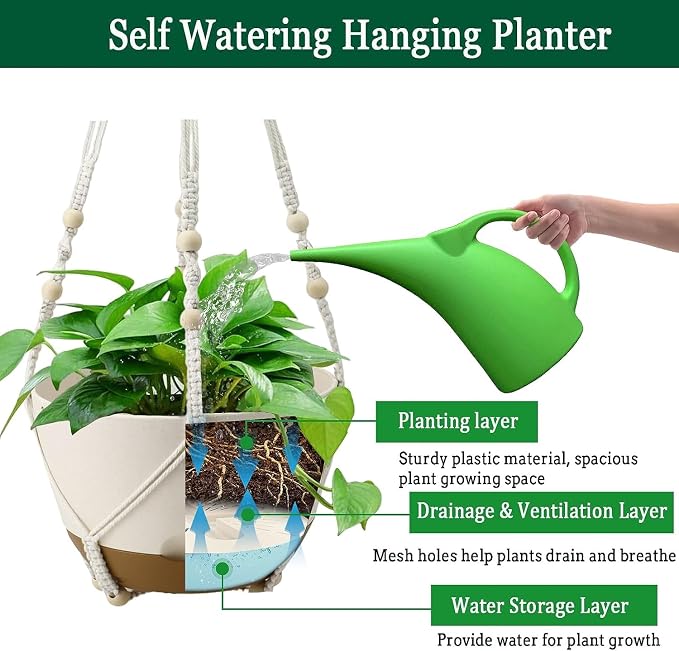 3 Pack Hanging Planters Set, 8 Inch Indoor Outdoor Hanging Plant Pot Basket - Image 4