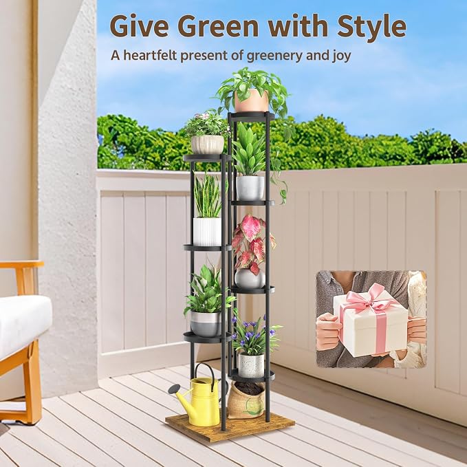 LASZOLA Black 7 Tier Plant Stand Indoor Heavy Duty Metal Planter Flower Holder - Image 9
