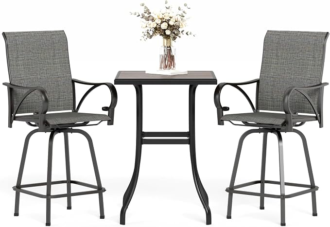 MFSTUDIO 3 Piece Patio Swivel Bar Set, Outdoor Bar Table and Chairs Set by MFSTUDIO