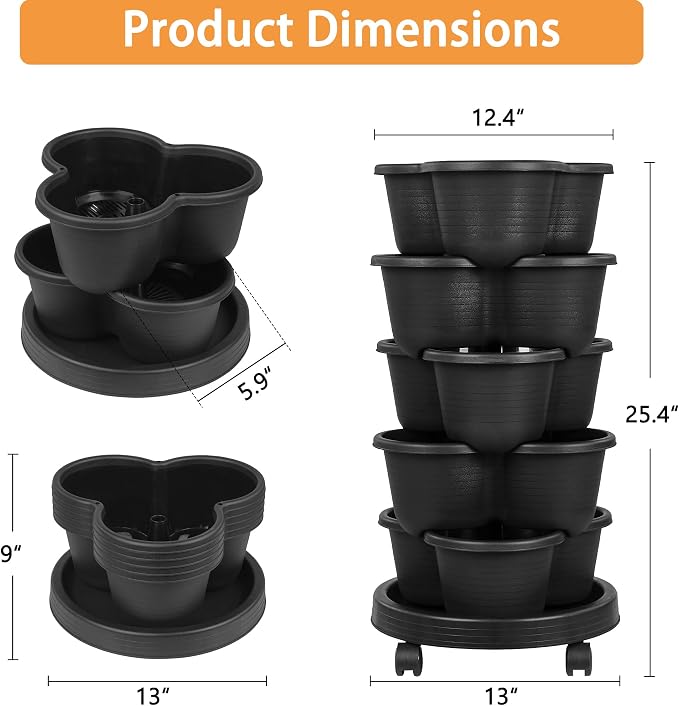 VECELO 5 Tier Vertical Garden Planter, Self Watering Stackable Planters - Image 2