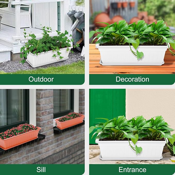 GROWNEER 3 Packs 17 Inches White Flower Window Box Plastic Vegetable Planters - Image 7