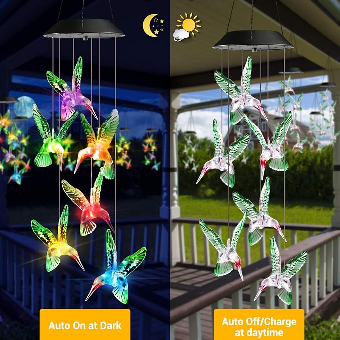 Toodour Solar Wind Chime, Color Changing Wind Chimes Hummingbird, LED - Image 4