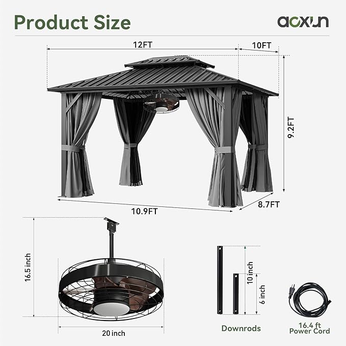 Aoxun 10'x12' Hardtop Gazebo, Aluminum Frame Canopy - Image 7