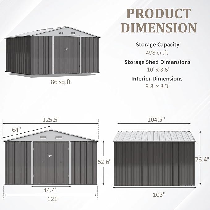 Greesum 10×8FT Outdoor Storage Shed, Metal Patio Storaged Sheds - Image 2