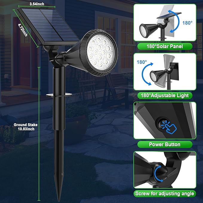 Solar Lights Outdoor Waterproof IP65 180° Adjustable Solar Powered Landscape - Image 6