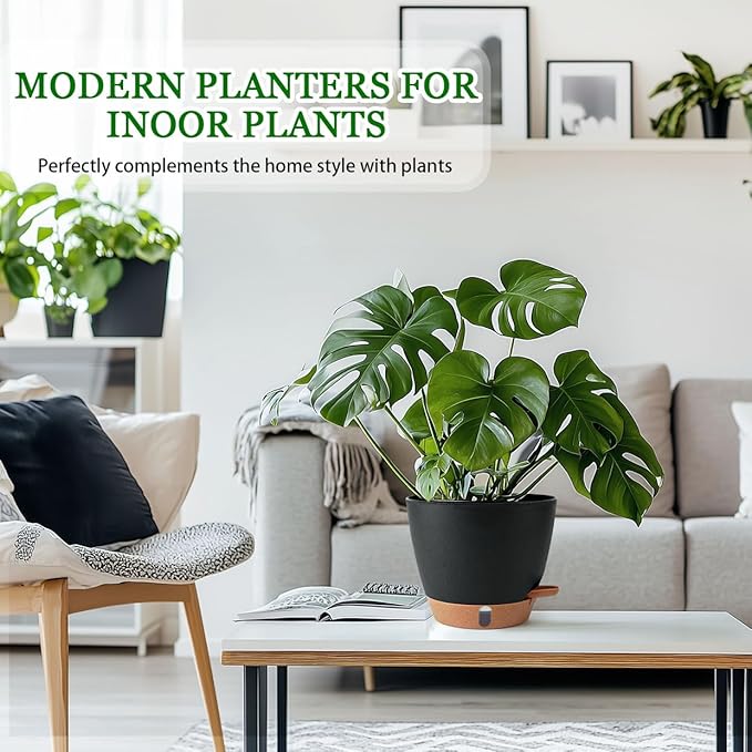 2 Pack 8 Inch Pots for Plants Indoor, Plastic Self Watering Planters - Image 2