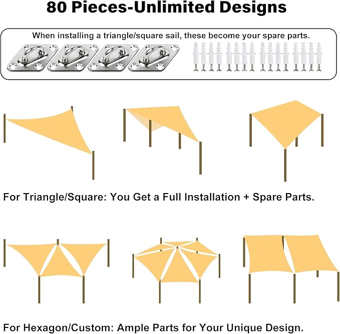 YOFIT 80 Pcs Shade Sail Hardware Kit 6 inch - Image 2